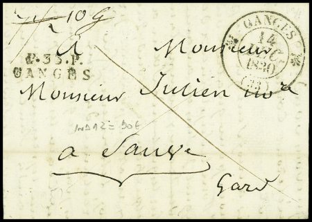 Lettre avec MP "P 33 P Ganges" + CAD type 12 "Ganges (33)" (14 dec 1830). Belle association