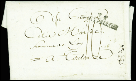 Lettre de Montpellier pour Toulouse (1793) avec au verso marque manuscrite "Deb de Lodeve", ind 20. TB