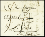 Lettre de Cette pour St Gilles (1792) avec au verso marque manuscrite "Deb de Lunel" (1792) L3, ind 19. TB