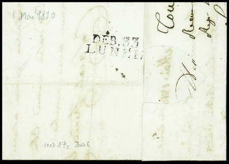 Lettre de Toulouse pour Agde avec au verso MP "Deb 33 Lunel" (1810 - ind 20). TB