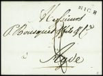 Lettre de Nice pour Agde avec au verso double déboursé "Deb 33 Pézenas" et "Deb 33 Montpellier" (1817 - ind 20 et ind 15). TB