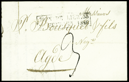 Cachet rect d'essai "Montpellier 33  7 février 1828" ind 22