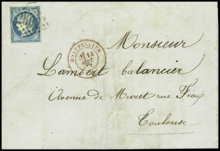 N°60 OBL GC 2602 noir + CAD T17 rouge "Montpellier (33)" (14 sept 73) sur lettre pour Toulouse. Rare et TB