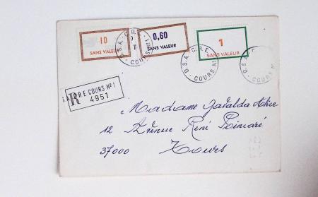 Bon lot de 86 plis ou devants de lettre avec timbres des cours d'instruction et timbres fictifs dont mandats-poste et mandats-cartes AFF Semeuses