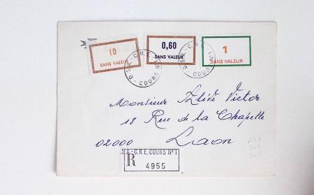 Bon lot de 86 plis ou devants de lettre avec timbres des cours d'instruction et timbres fictifs dont mandats-poste et mandats-cartes AFF Semeuses