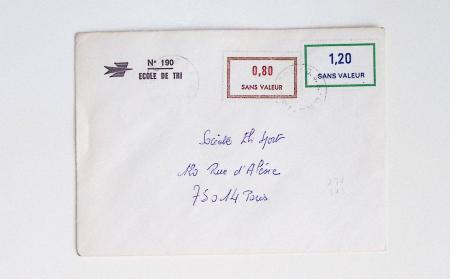 Bon lot de 86 plis ou devants de lettre avec timbres des cours d'instruction et timbres fictifs dont mandats-poste et mandats-cartes AFF Semeuses