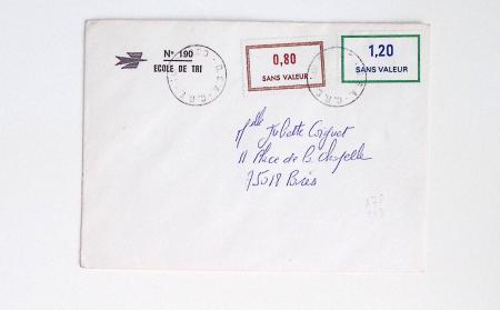 Bon lot de 86 plis ou devants de lettre avec timbres des cours d'instruction et timbres fictifs dont mandats-poste et mandats-cartes AFF Semeuses