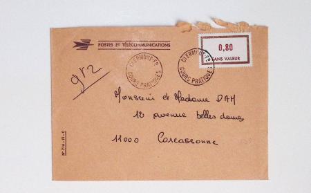 Bon lot de 86 plis ou devants de lettre avec timbres des cours d'instruction et timbres fictifs dont mandats-poste et mandats-cartes AFF Semeuses