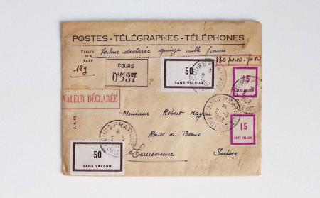Bon lot de 86 plis ou devants de lettre avec timbres des cours d'instruction et timbres fictifs dont mandats-poste et mandats-cartes AFF Semeuses