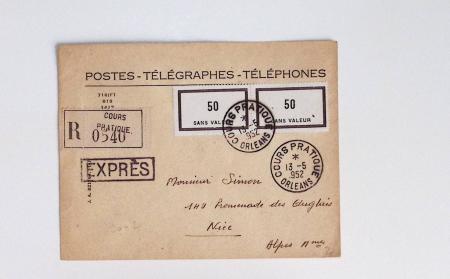 Bon lot de 86 plis ou devants de lettre avec timbres des cours d'instruction et timbres fictifs dont mandats-poste et mandats-cartes AFF Semeuses