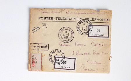 Bon lot de 86 plis ou devants de lettre avec timbres des cours d'instruction et timbres fictifs dont mandats-poste et mandats-cartes AFF Semeuses