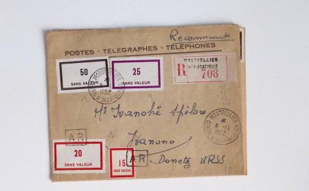 Bon lot de 86 plis ou devants de lettre avec timbres des cours d'instruction et timbres fictifs dont mandats-poste et mandats-cartes AFF Semeuses