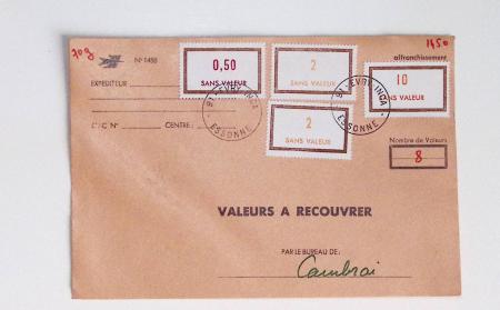 Bon lot de 86 plis ou devants de lettre avec timbres des cours d'instruction et timbres fictifs dont mandats-poste et mandats-cartes AFF Semeuses
