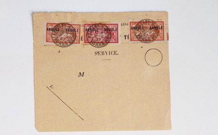 Bon lot de 86 plis ou devants de lettre avec timbres des cours d'instruction et timbres fictifs dont mandats-poste et mandats-cartes AFF Semeuses