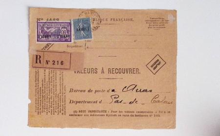 Bon lot de 86 plis ou devants de lettre avec timbres des cours d'instruction et timbres fictifs dont mandats-poste et mandats-cartes AFF Semeuses