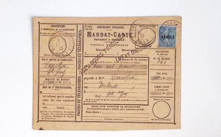 Bon lot de 86 plis ou devants de lettre avec timbres des cours d'instruction et timbres fictifs dont mandats-poste et mandats-cartes AFF Semeuses