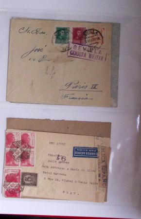 Classeur rouge contenant 93 lettres de la guerre d'Espagne provenant d'une collection primée en expo nationale dont censures et vignettes patriotiques