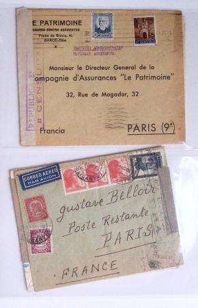 Classeur rouge contenant 93 lettres de la guerre d'Espagne provenant d'une collection primée en expo nationale dont censures et vignettes patriotiques