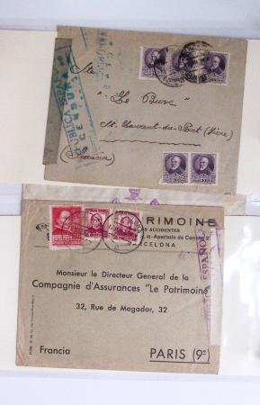 Classeur rouge contenant 93 lettres de la guerre d'Espagne provenant d'une collection primée en expo nationale dont censures et vignettes patriotiques