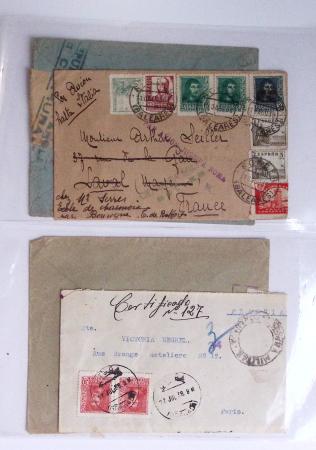 Classeur rouge contenant 93 lettres de la guerre d'Espagne provenant d'une collection primée en expo nationale dont censures et vignettes patriotiques