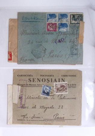 Classeur rouge contenant 93 lettres de la guerre d'Espagne provenant d'une collection primée en expo nationale dont censures et vignettes patriotiques