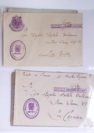 Classeur rouge contenant 93 lettres de la guerre d'Espagne provenant d'une collection primée en expo nationale dont censures et vignettes patriotiques