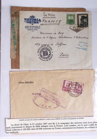 Classeur rouge contenant 93 lettres de la guerre d'Espagne provenant d'une collection primée en expo nationale dont censures et vignettes patriotiques