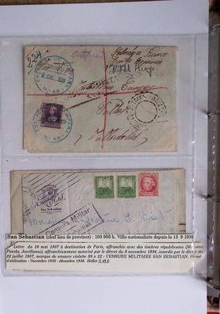 Classeur rouge contenant 93 lettres de la guerre d'Espagne provenant d'une collection primée en expo nationale dont censures et vignettes patriotiques