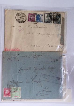 Classeur rouge contenant 93 lettres de la guerre d'Espagne provenant d'une collection primée en expo nationale dont censures et vignettes patriotiques