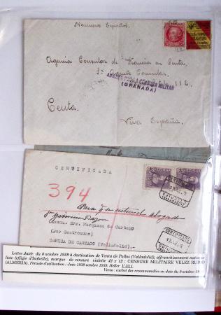 Classeur rouge contenant 93 lettres de la guerre d'Espagne provenant d'une collection primée en expo nationale dont censures et vignettes patriotiques