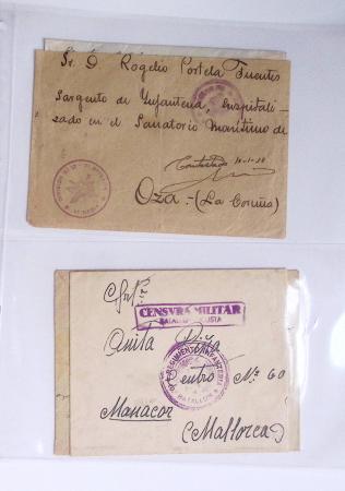 Classeur rouge contenant 93 lettres de la guerre d'Espagne provenant d'une collection primée en expo nationale dont censures et vignettes patriotiques