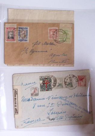 Classeur rouge contenant 93 lettres de la guerre d'Espagne provenant d'une collection primée en expo nationale dont censures et vignettes patriotiques