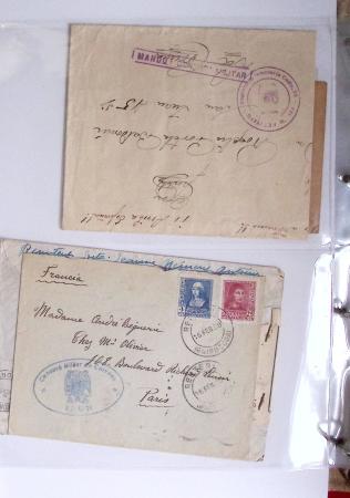 Classeur rouge contenant 93 lettres de la guerre d'Espagne provenant d'une collection primée en expo nationale dont censures et vignettes patriotiques