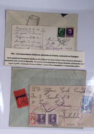 Classeur rouge contenant 93 lettres de la guerre d'Espagne provenant d'une collection primée en expo nationale dont censures et vignettes patriotiques