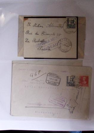 Classeur rouge contenant 93 lettres de la guerre d'Espagne provenant d'une collection primée en expo nationale dont censures et vignettes patriotiques