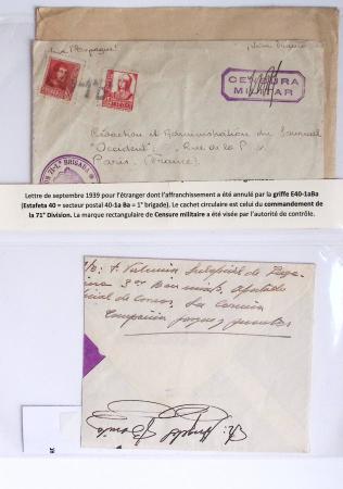 Classeur rouge contenant 93 lettres de la guerre d'Espagne provenant d'une collection primée en expo nationale dont censures et vignettes patriotiques