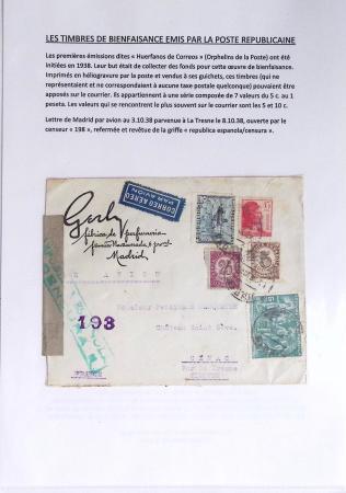 Classeur rouge contenant 93 lettres de la guerre d'Espagne provenant d'une collection primée en expo nationale dont censures et vignettes patriotiques