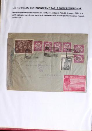 Classeur rouge contenant 93 lettres de la guerre d'Espagne provenant d'une collection primée en expo nationale dont censures et vignettes patriotiques