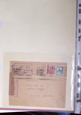 Classeur rouge contenant 93 lettres de la guerre d'Espagne provenant d'une collection primée en expo nationale dont censures et vignettes patriotiques