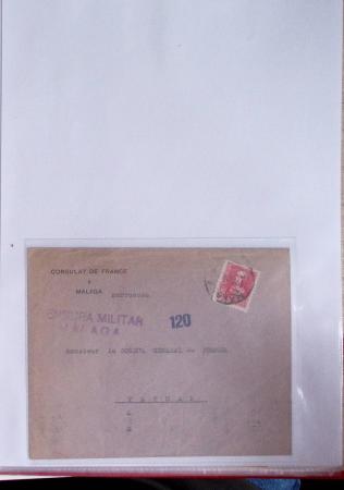 Classeur rouge contenant 93 lettres de la guerre d'Espagne provenant d'une collection primée en expo nationale dont censures et vignettes patriotiques