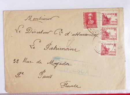 Classeur rouge contenant 93 lettres de la guerre d'Espagne provenant d'une collection primée en expo nationale dont censures et vignettes patriotiques