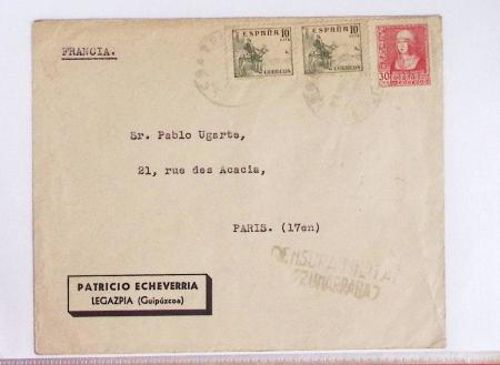 Classeur rouge contenant 93 lettres de la guerre d'Espagne provenant d'une collection primée en expo nationale dont censures et vignettes patriotiques