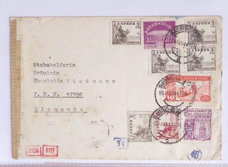 Classeur rouge contenant 93 lettres de la guerre d'Espagne provenant d'une collection primée en expo nationale dont censures et vignettes patriotiques