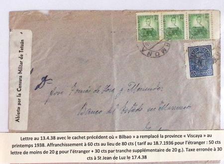 Classeur rouge contenant 93 lettres de la guerre d'Espagne provenant d'une collection primée en expo nationale dont censures et vignettes patriotiques