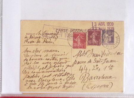 Classeur rouge contenant 93 lettres de la guerre d'Espagne provenant d'une collection primée en expo nationale dont censures et vignettes patriotiques