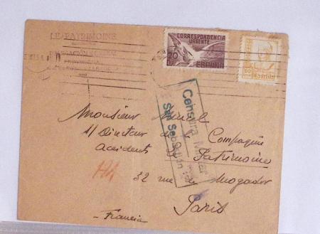 Classeur rouge contenant 93 lettres de la guerre d'Espagne provenant d'une collection primée en expo nationale dont censures et vignettes patriotiques