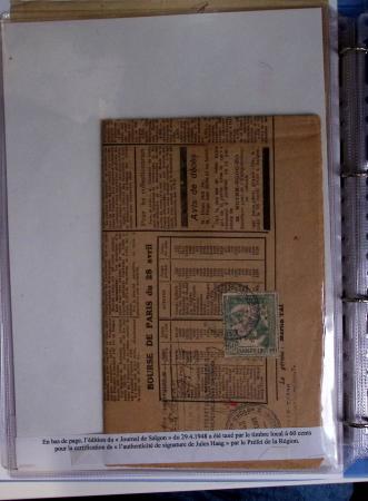 Dans un classeur bleu "exacompta" : timbres fiscaux de Cochinchine-taxes régionales Saïgon-Cholon sur 12 documents d'état-civil en matière indigène