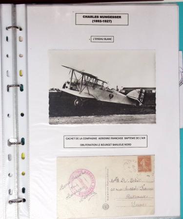 Nungesser et Coli. Collection de 50 documents dans une chemise plastique bleu clair dont 4 cartes postales d'époque, n°1523 épreuve de luxe,...