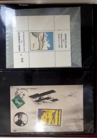 Album compact Safe brun contenant 92 cartes postales anciennes d'aviation et 14 vignettes, nombreux meetings dont porte-timbre Rouen aviation 1910,...