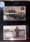 Album compact Safe brun contenant 92 cartes postales anciennes d'aviation et 14 vignettes, nombreux meetings dont porte-timbre Rouen aviation 1910,...